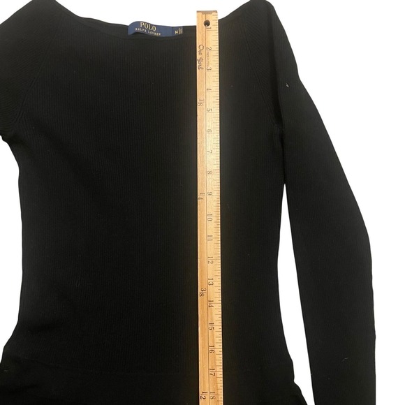 Polo Ralph Lauren Black Ribbed Knit Fitted Sweater Dress M Minimal Preppy LBD - Picture 11 of 11